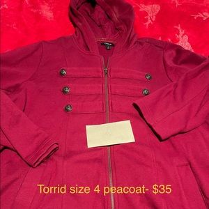 Torrid size 4 red hooded pea coat